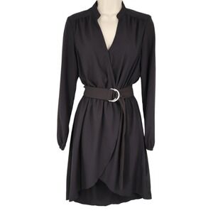 JustFab Black Faux Wrap Belted Long Sleeve Mini Dress Size S NWOT